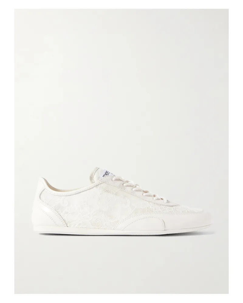 Jimmy Choo Sunny Suede-trimmed Leather And Lace Sneakers - Off-white Off-white