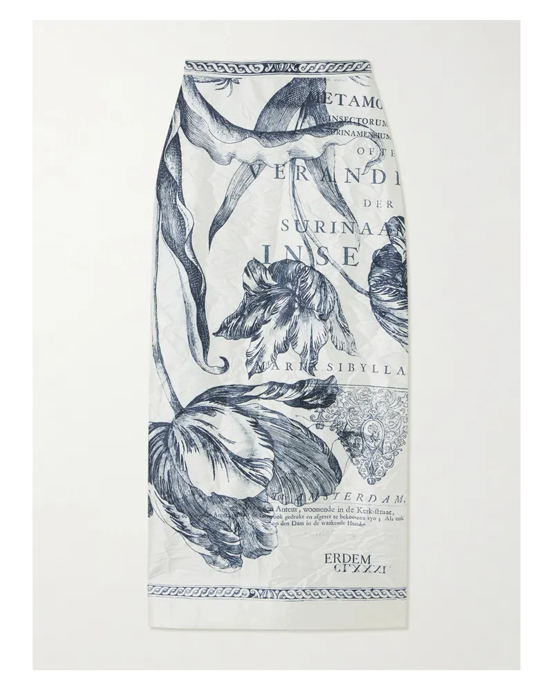 Erdem Printed Crinkled-satin Midi Skirt - Gray Gray