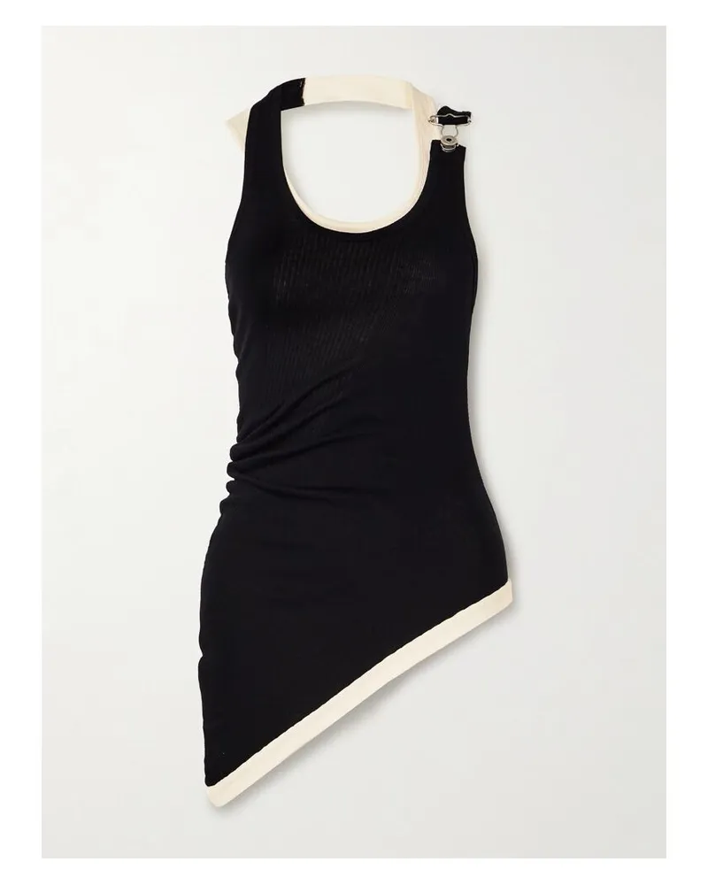 Jean Paul Gaultier Asymmetrisches Mehrlagiges Oberteil Aus Geripptem Baumwoll-jersey Mit Schnalle - Schwarz Schwarz