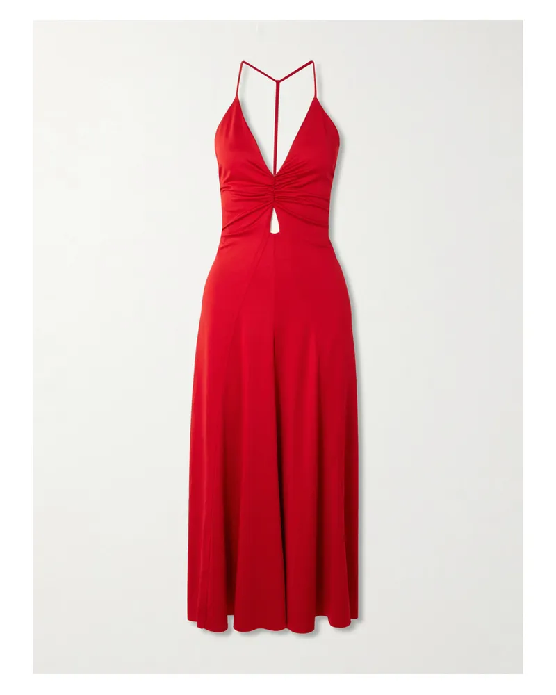Victoria Beckham Midikleid Aus Glänzendem Jersey Mit Cut-out Und Raffungen - Rot Rot