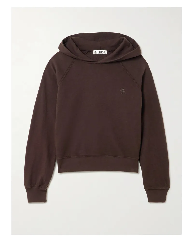 ÉTERNE Sonny Embroidered Cotton-jersey Hoodie - Brown Brown