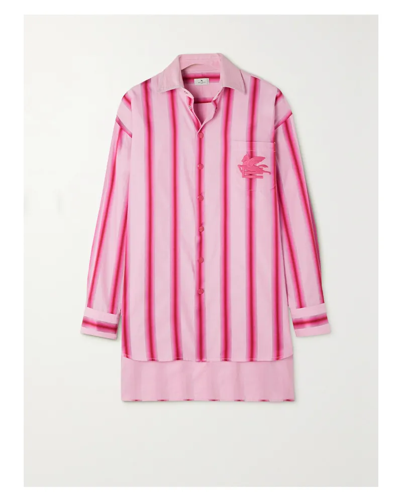 Etro Oversized-hemd Aus Einer Gestreiften Baumwoll-seidenmischung Mit Stickerei - Pink Pink