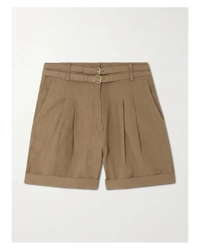 Le Kasha 1918 Aqiva Shorts Aus Leinen Mit Falten Und Gürtel - Braun Braun