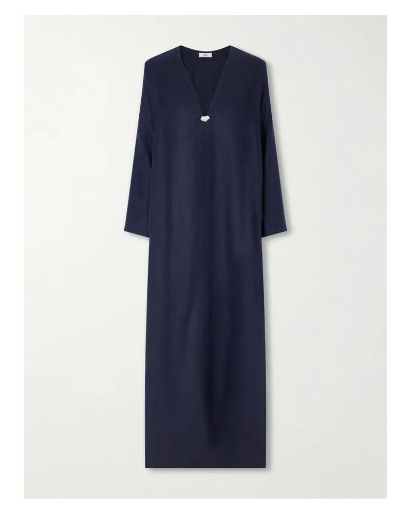 Sara Cristina Pearl-embellished Linen Kaftan - Blue Blue