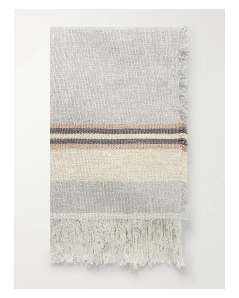 The Row Fringed Striped Cotton And Linen-blend Scarf - Gray Gray
