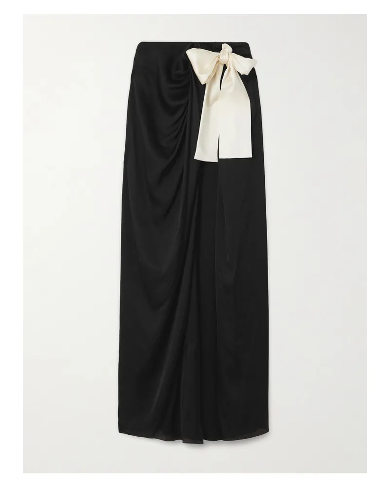 Saint Laurent Bow-detailed Silk-charmeuse Maxi Skirt - Black Black