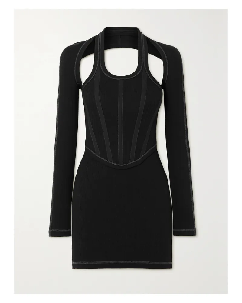 Dion Lee Minikleid Aus Geripptem Jersey Aus Stretch-baumwolle Mit Canvasbesätzen - Schwarz Schwarz