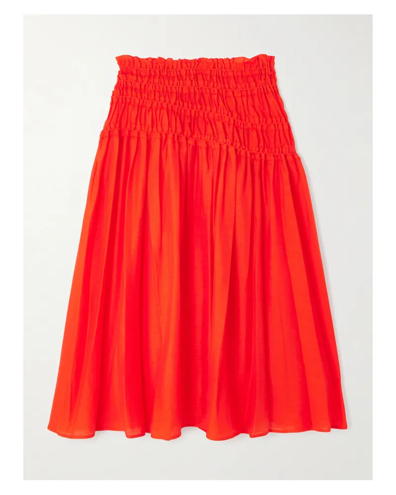 Tory Burch Midirock Aus Einer Lyocell-mischung Mit Raffungen Und Rüschen - Rot Rot