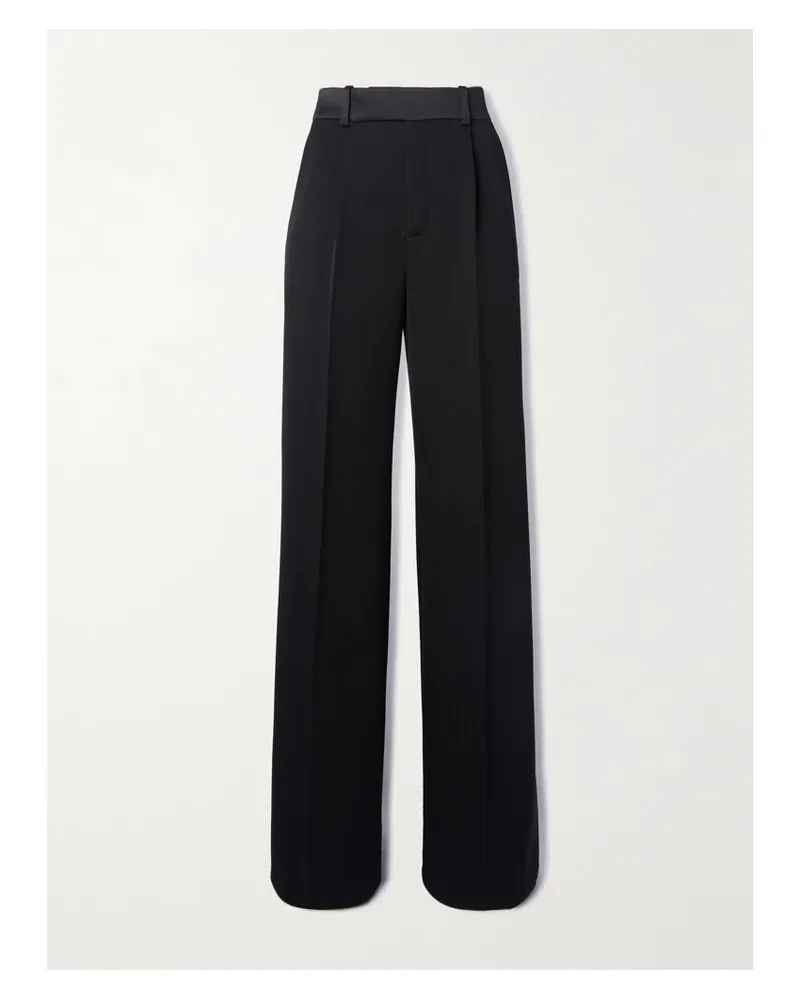 Saint Laurent Bundfaltenhose Mit Weitem Bein Aus Grain De Poudre Aus Wolle - Schwarz Schwarz