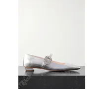 Belle Vivier 25 Mary-jane-ballerinas Aus Metallic-leder Mit Kristallen - Silber