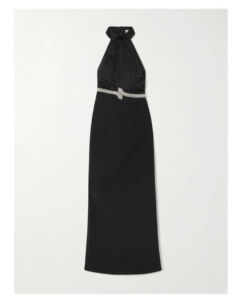 Rebecca Vallance Lilith Crystal-embellished Pleated Crepe Halterneck Gown - Black Black