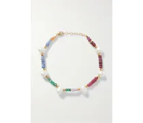 Net Sustain Arizona Rainbow Armband aus Gold, Saphiren und Perlen
