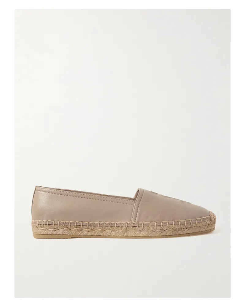 Saint Laurent Cassandre Logo-embossed Leather Espadrilles - Neutrals Neutrals