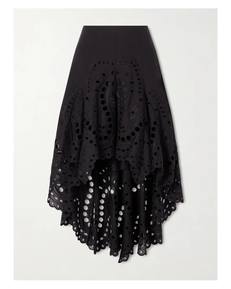 Charo Ruiz Finn Broderie Anglaise Cotton-blend Midi Skirt - Black Black