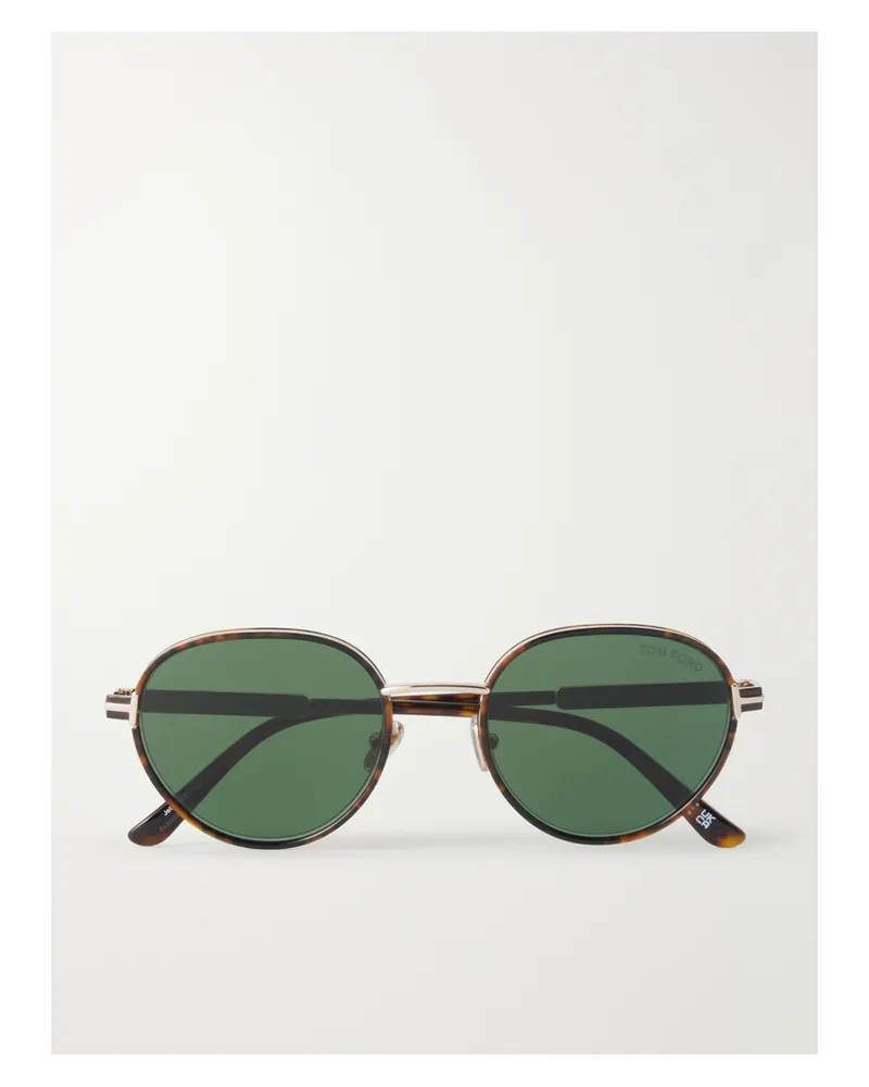 Tom Ford Jet-02 Round-frame Gold-tone And Tortoiseshell Acetate Sunglasses - Brown Brown