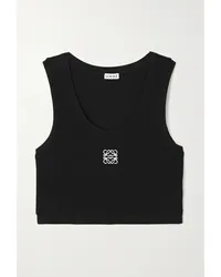 Loewe Anagram Verkürztes Tanktop aus Geripptem Stretch-baumwoll-jersey und Baumwollpopeline Schwarz