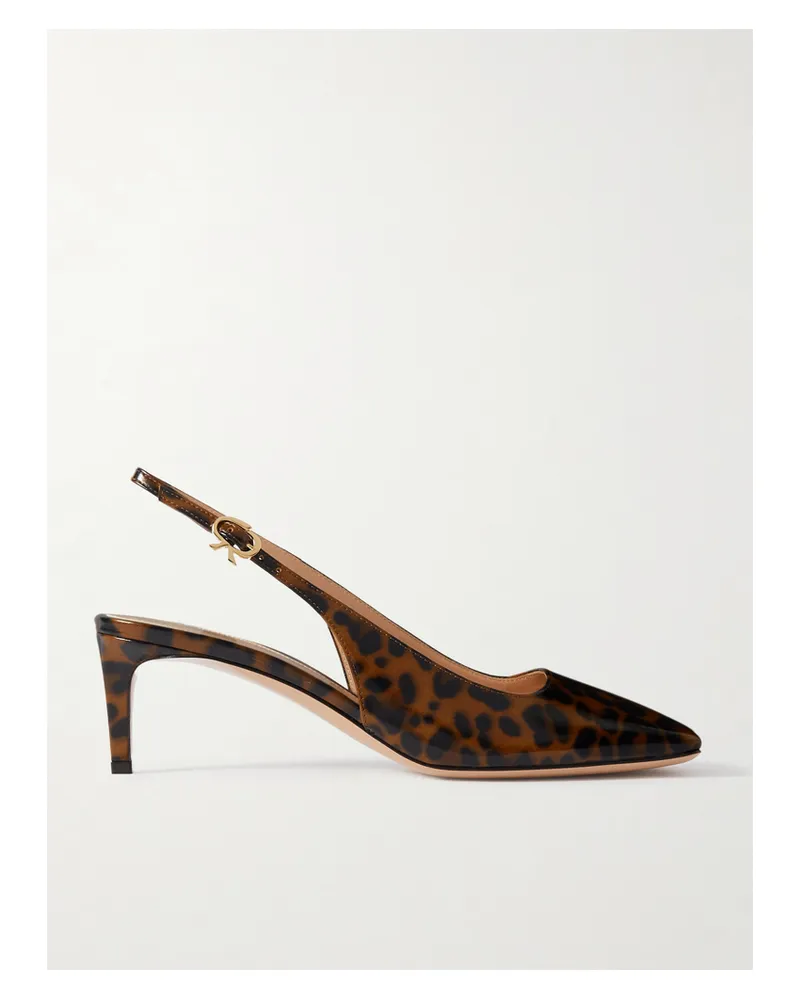 Gianvito Rossi Nuit 55 Slingback-pumps Aus Glanzleder Mit Leopardenprint - Animal-Print Animal-print
