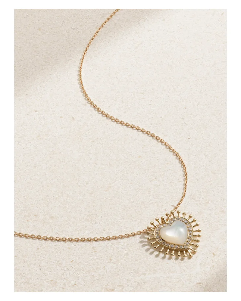 L’Atelier Nawbar All Hearts On Me 18-karat Gold, Diamond And Mother-of-pearl Necklace - White White