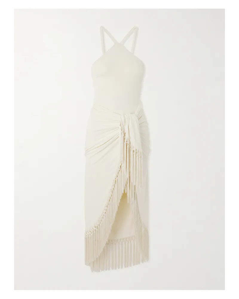 Taller Marmo Hera Artisanal Set Aus Badeanzug Und Pareo Mit Troddeln - Creme Creme