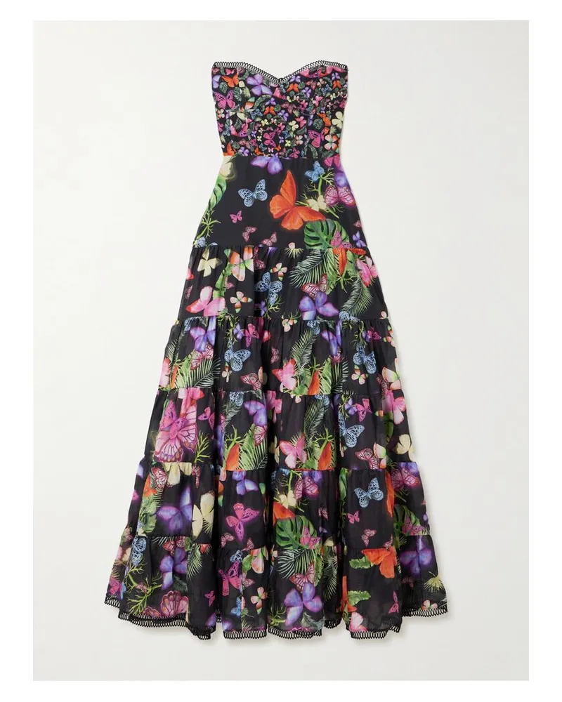 Charo Ruiz Danny Trägerloses Maxikleid Aus Einer Bedruckten Baumwollmischung - Schwarz Schwarz