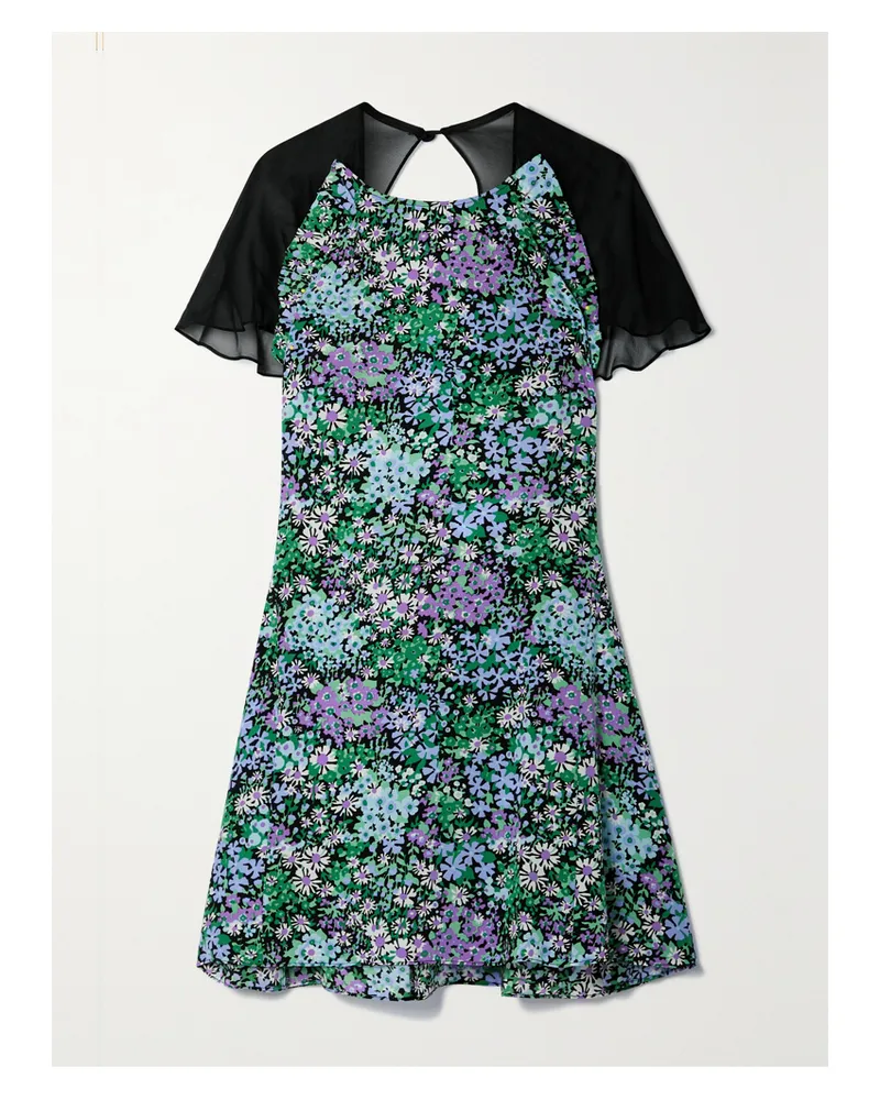 LES RÊVERIES Minikleid Aus Seidenchiffon Und Crêpe De Chine Aus Seide Mit Blumenprint - Blau Blau