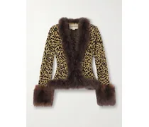 Cardigan Aus Lurex® In Jacquard-strick Mit Leopardenmuster, Federn Und Shearling-besätzen - Animal-Print