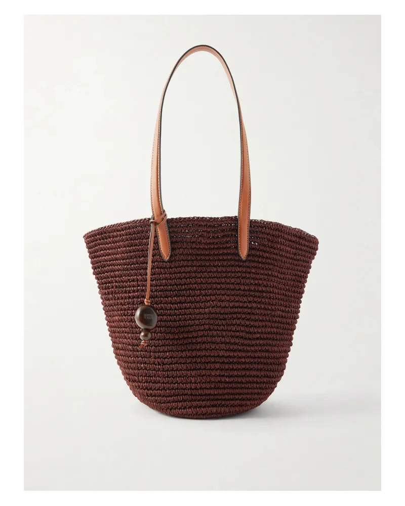 Hunting Season Market Leather-trimmed Woven Raffia Tote - Brown Brown