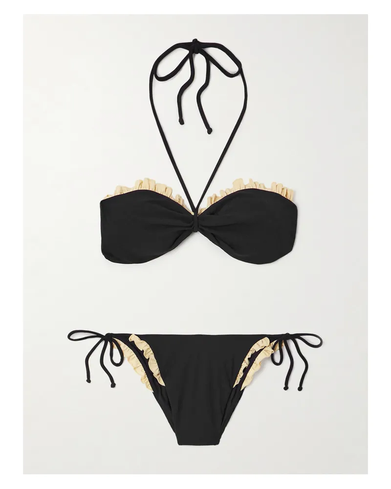 Valentino Garavani Zweifarbiger Bikini Mit Neckholder Und Rüschen - Schwarz Schwarz