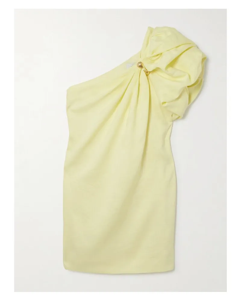 Aje. Cira Asymmetrisches Minikleid Aus Einer Leinenmischung Mit Raffungen Und Verzierung - Gelb Gelb