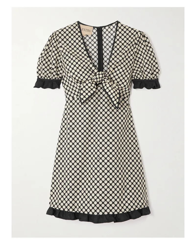 Valentino Garavani Minikleid Aus Baumwollpopeline Mit Schleife, Rüschen Und Punkten - Schwarz Schwarz