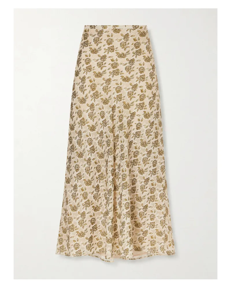 Loro Piana Simona Fil Coupé Silk-jacquard Midi Skirt - Neutrals Neutrals