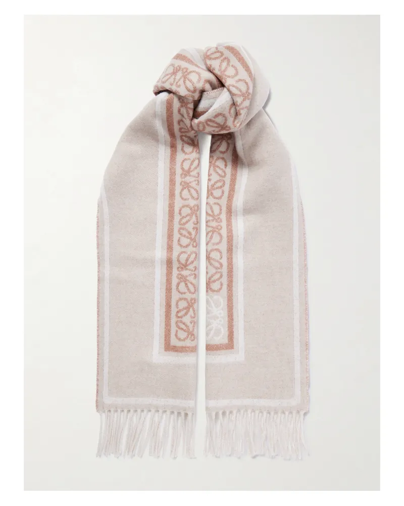 Loewe Schal Aus Jacquard-strick Aus Einer Woll-kaschmirmischung Mit Fransen - Neutral Neutral
