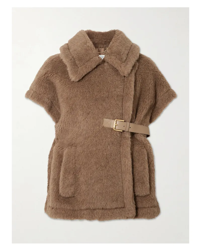 Max Mara Doppelreihige Jacke Aus Einer Alpakawollmischung Mit Lederbesatz - Braun Braun