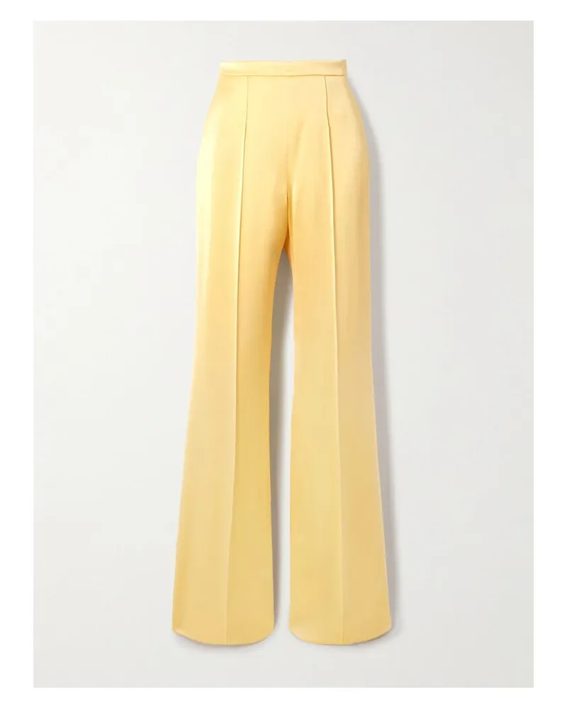 Another Tomorrow Hose Mit Geradem Bein Aus Satin Mit Falten - Gelb Gelb