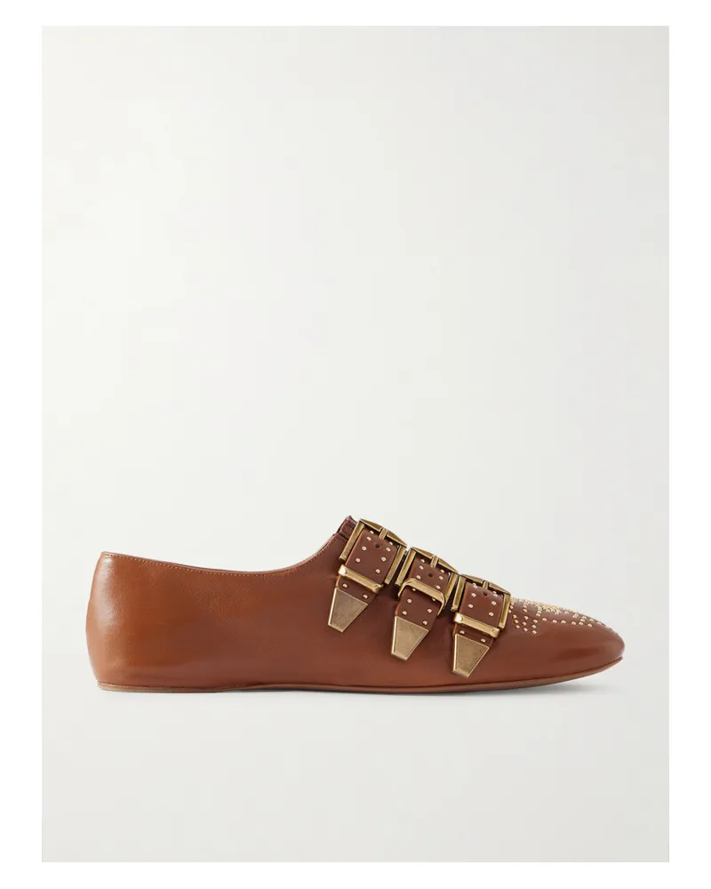 Chloé Susan Studded Buckled Leather Flats - Red Red