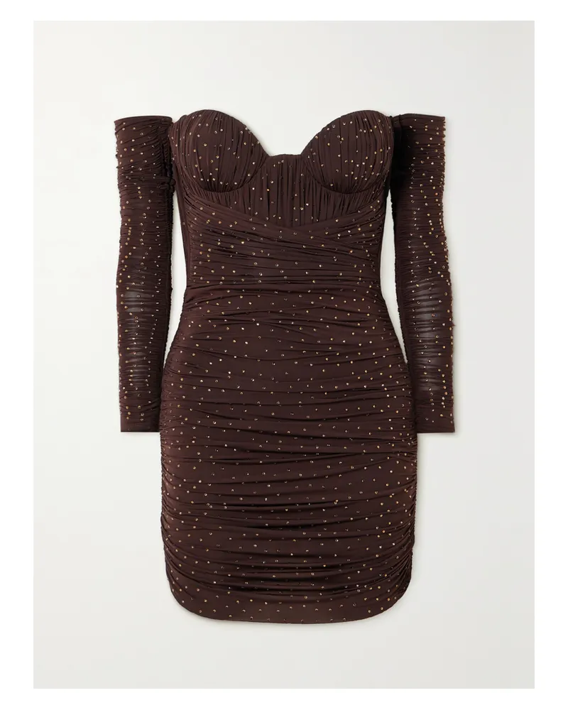 Alex Perry Koda Minikleid Aus Gerafftem Stretch-jersey Mit Kristallen Und Einem Paar Handschuhe - Braun Braun