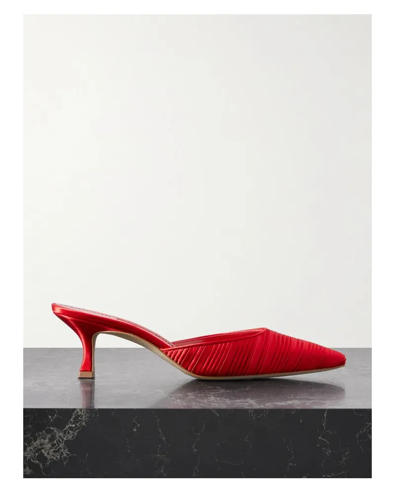 Manolo Blahnik Carolyne 50 Mules Aus Satin Mit Falten Und Lederbesätzen - Rot Rot