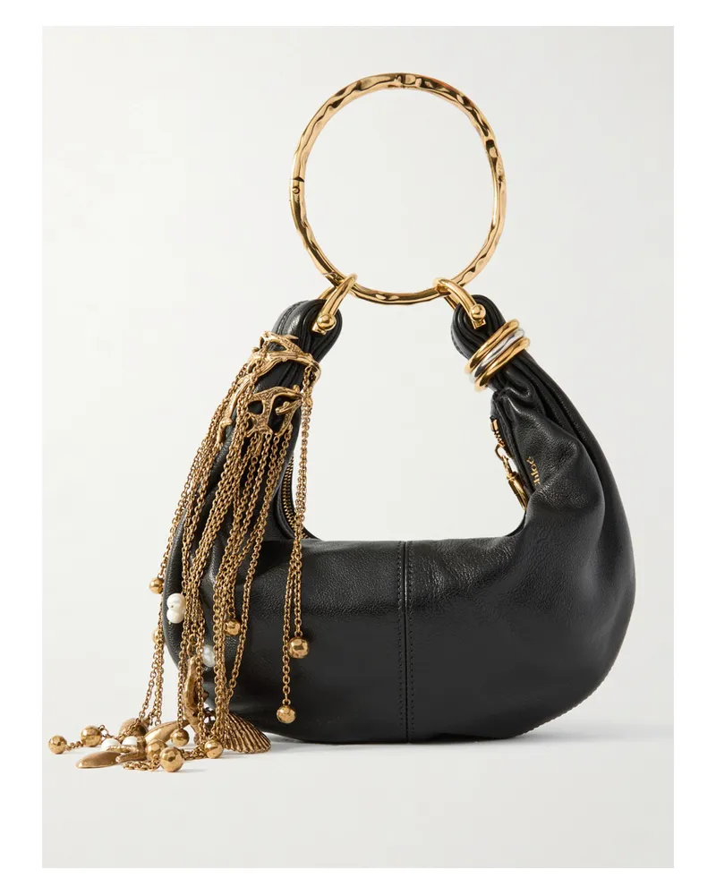 Chloé Bracelet Embellished Textured-leather Tote - Black Black
