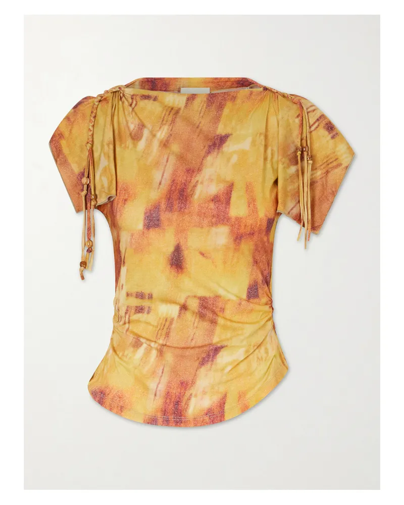 Isabel Marant Jazia Bead-embellished Printed Cotton Top - Orange Orange