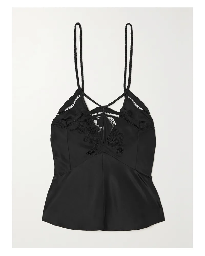 Isabel Marant Joys Top Aus Seidensatin Mit Einsätzen Aus Guipure-spitze - Schwarz Schwarz