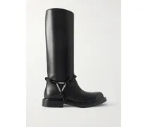 James Intrecciato-trimmed Leather Knee Boots - Black