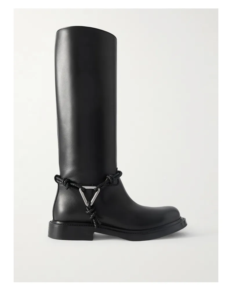 Bottega Veneta James Intrecciato-trimmed Leather Knee Boots - Black Black