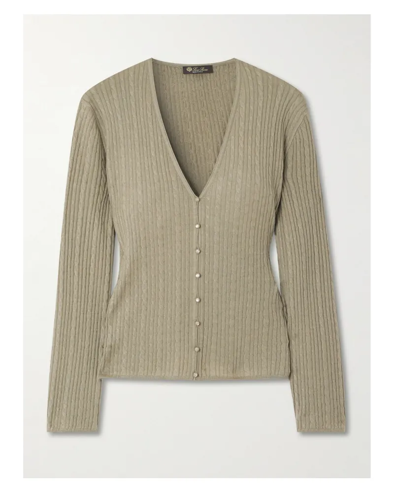 Loro Piana Rimella Cable-knit Cashmere And Silk-blend Cardigan - Green Green
