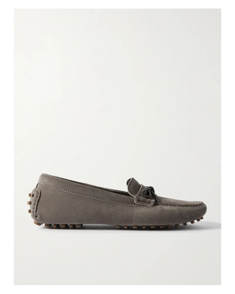 Brunello Cucinelli Loafers aus Veloursleder mit Verzierungen Grau