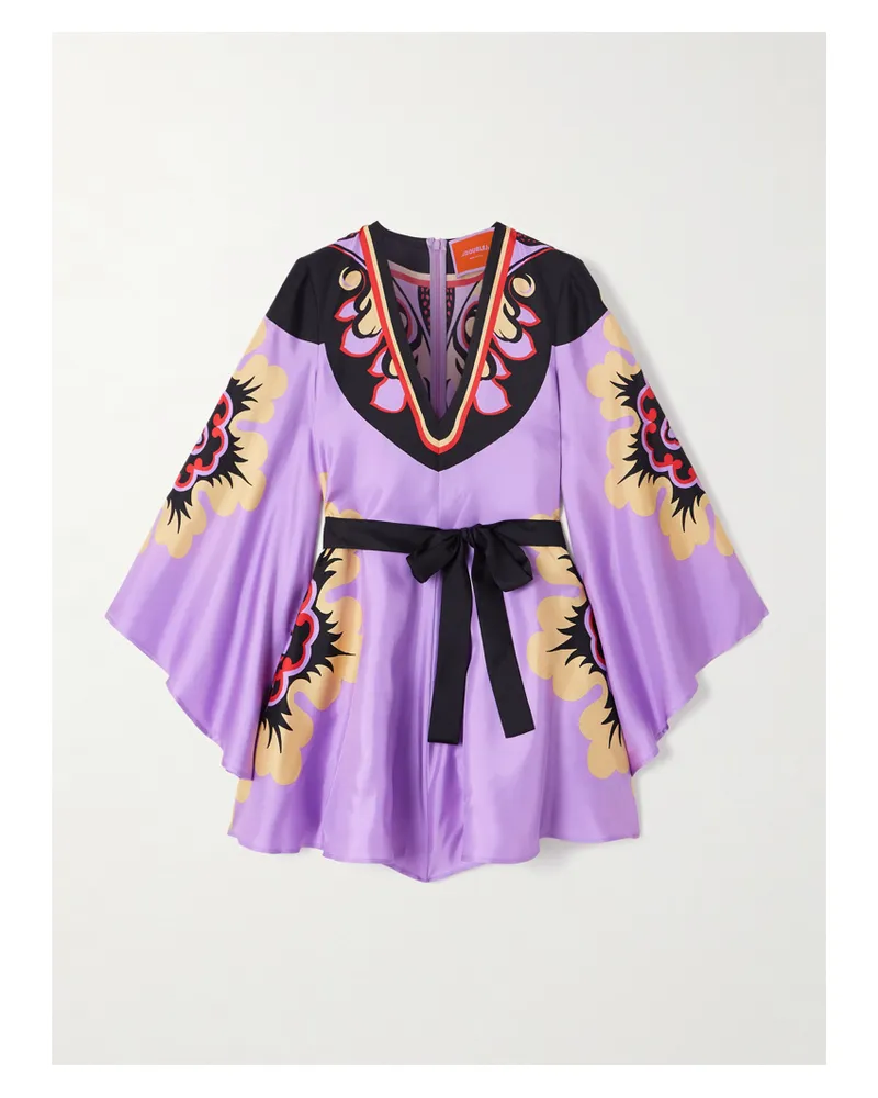 La DoubleJ Icon Magnifico Minikleid Aus Seiden-twill Mit Blumenprint Und Bindegürtel - Lila Lila