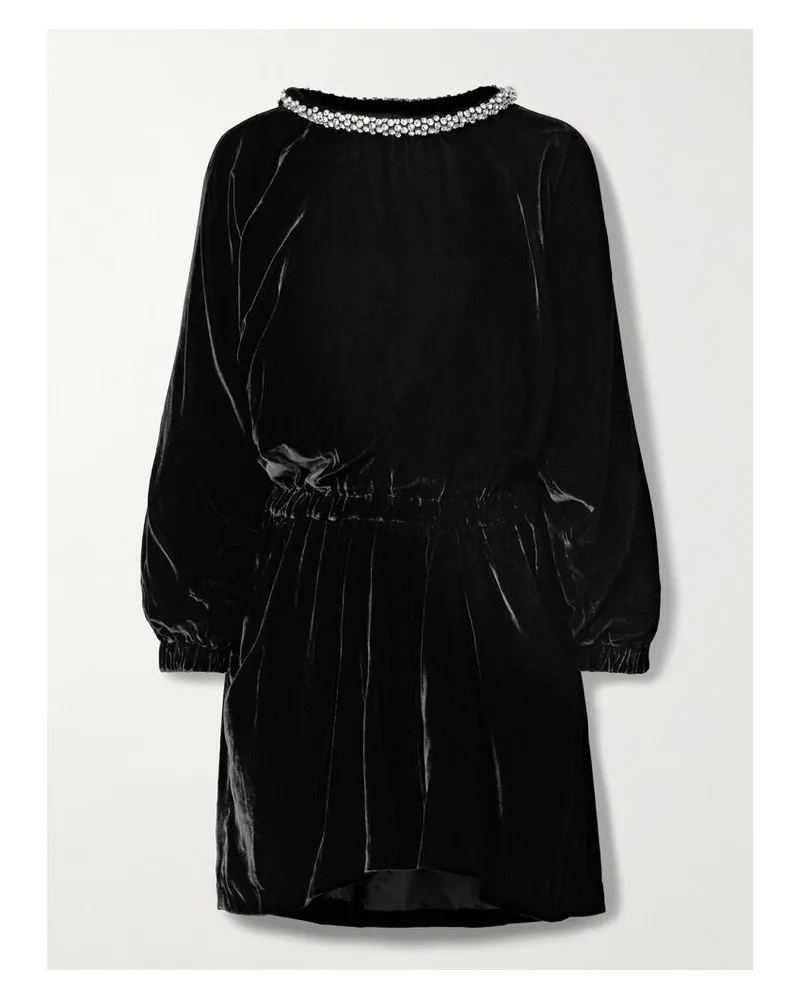 Isabel Marant Beniga Minikleid Aus Samt Mit Kristallen - Schwarz Schwarz