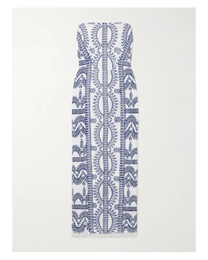 Charo Ruiz Ynisa Trägerloses Midikleid Aus Einer Baumwollmischung Mit Lochstickerei Und Rüschen - Blau Blau