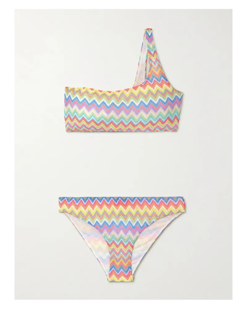 Missoni Asymmetrischer Bikini aus Gestreiftem Häkelstrick Mehrfarbig