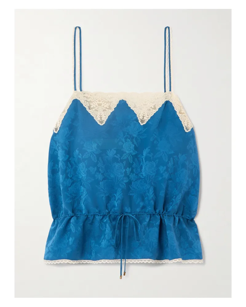 Chloé Top Aus Seiden-jacquard Mit Spitzenbesatz - Blau Blau
