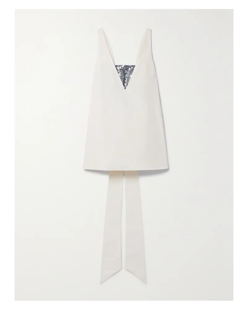 STAUD Irie Minikleid Aus Faille Aus Einer Baumwollmischung Mit Tülleinsatz Und Pailletten - Elfenbein Elfenbein